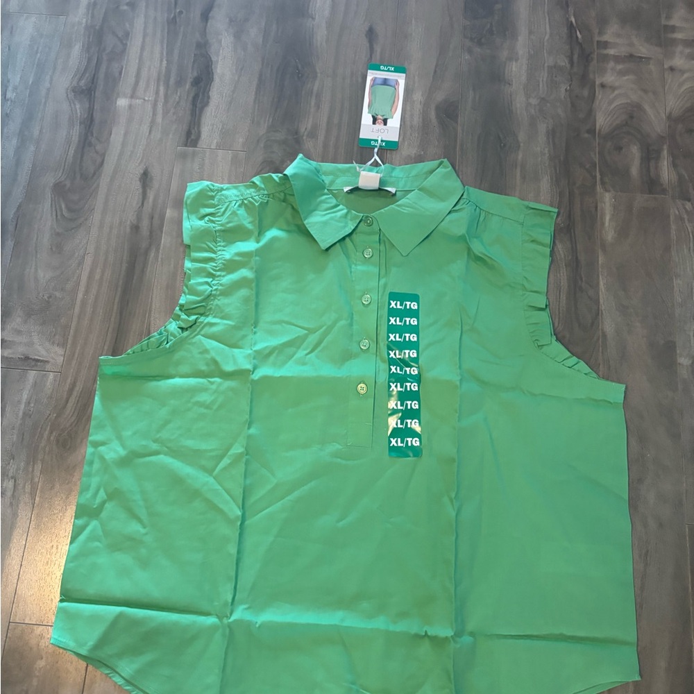 LOFT Vibrant Green Ruffle Sleeve Top